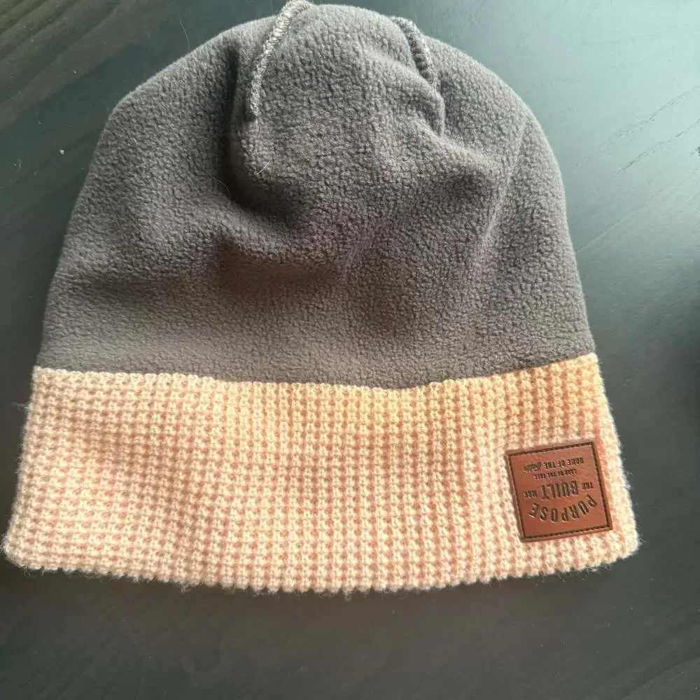 Purpose Built Peach Knit Beanie With Faux Fur Pom And Fleece Lining
